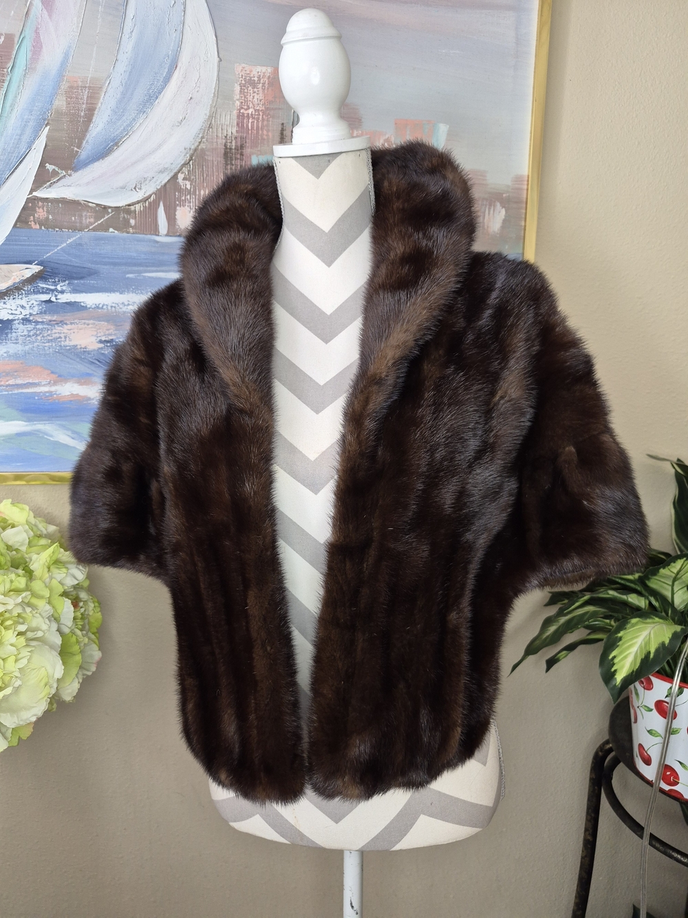 Vintage Mink Luxury Brown Fur Shrug Jacket